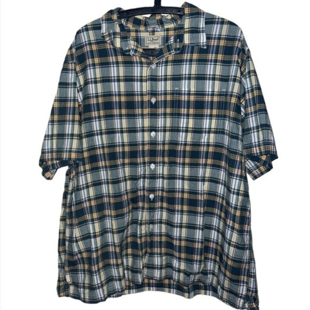 L.L. Bean classic plaid button up shirt lightweight camp shirt xl